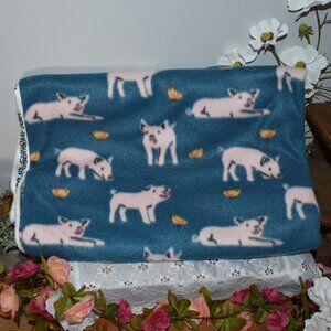 One Yard Joann Fabrics Blue Piglet Pigs Chicken Chicks Fleece Fabric